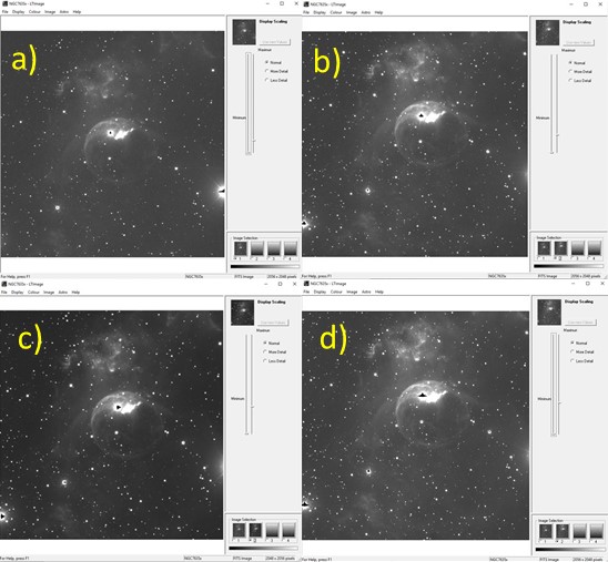 four different exposure times for the bubble nebula, showing the saturation of the central star