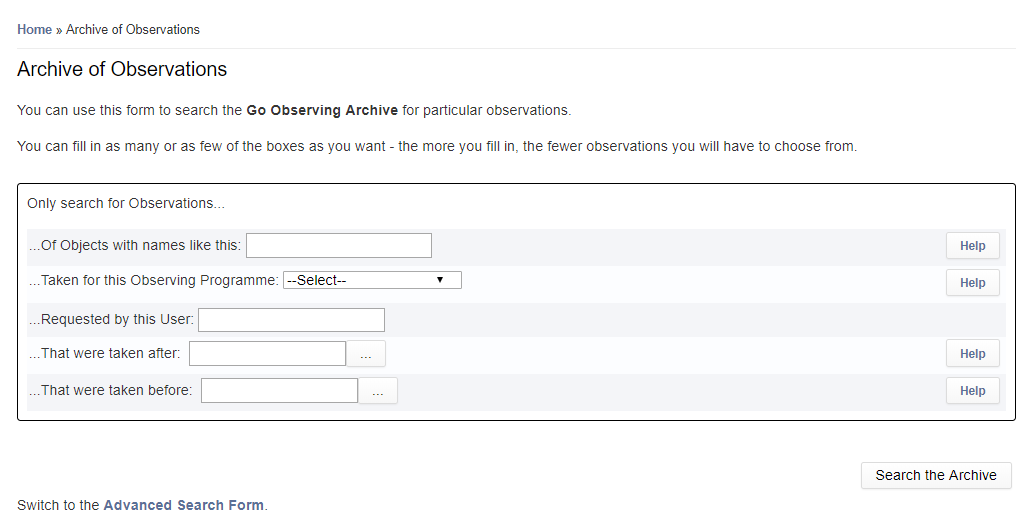 Go Observing Archive Form