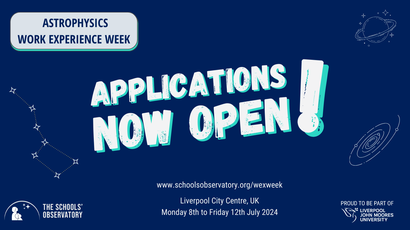 Decorative image stating that Work Experience Week Applications are now open. 
