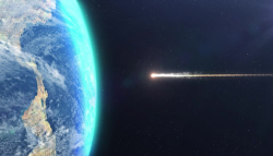An illustration of an asteroid heading towards the Earth