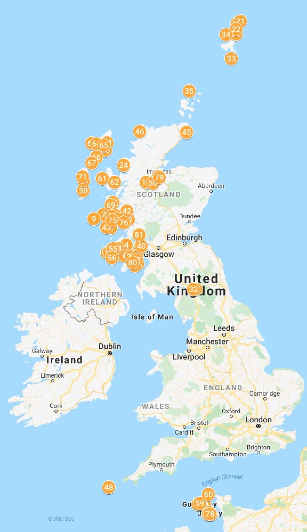 UK map showing AfRIS visit locations