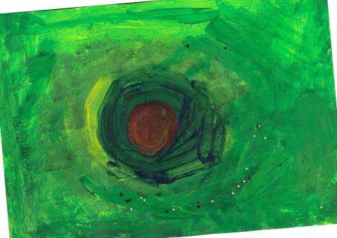 A green background with a dark, swirling nebula-inspired centre by Tom