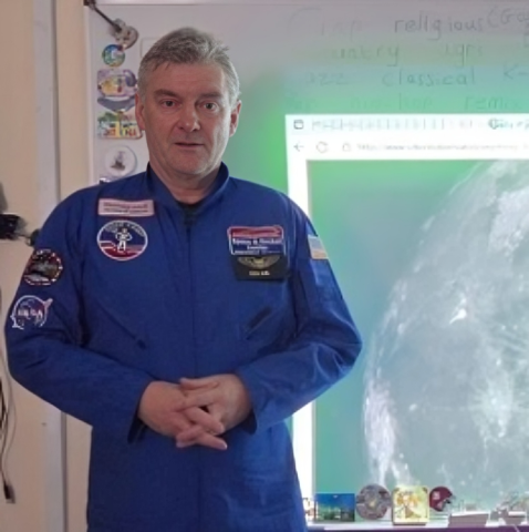 Mr. Peter Kane in a spacesuit