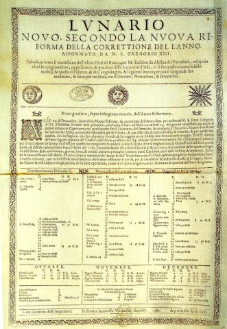 Printed in Rome by Vincenzo Accolti in 1582, one of the first printed editions of the new Gregorian calendar