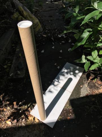 A vertical cardboard tube casting a clear shadow on white paper