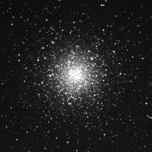 Lots of stars against a black background. Each star is a white dot of varying sizes. Though some are scattered around the edges of the image, most are concentrated in the centre which glows brightly as a result.