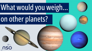 Pictures of the planets of the Solar System and the words 'what would you weigh on other planets?'