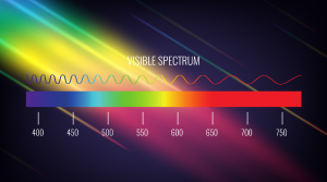 The visible spectrum of light.