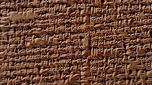 Clay tablet with two columns of inscription.