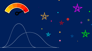 Graphics of stars of different colours and a graph on a blue background